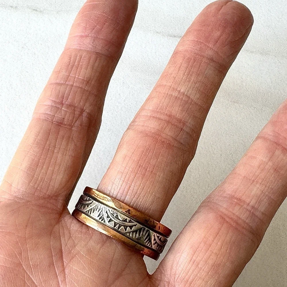 Mens Navajo Sterling Copper Wedding Band Sz 14 Ring Signed Secatero Native Amer